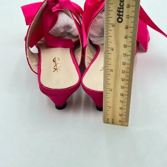 XYD Fuchsia Pointed Toe Low Heel Slide Sandal Slip On Cut Out Mule Backless Shoe