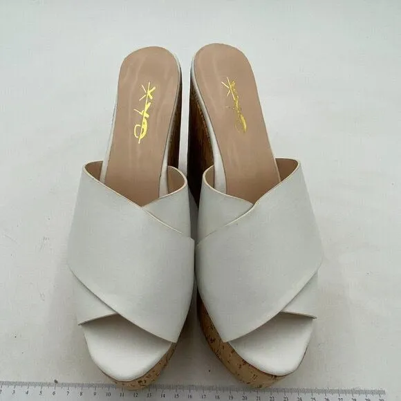XYD White Platform High Heel Sandal Crisscross Strappy Cork Wedges Peep Toe Mule