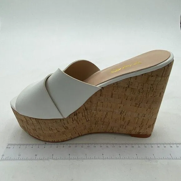 XYD White Platform High Heel Sandal Crisscross Strappy Cork Wedges Peep Toe Mule