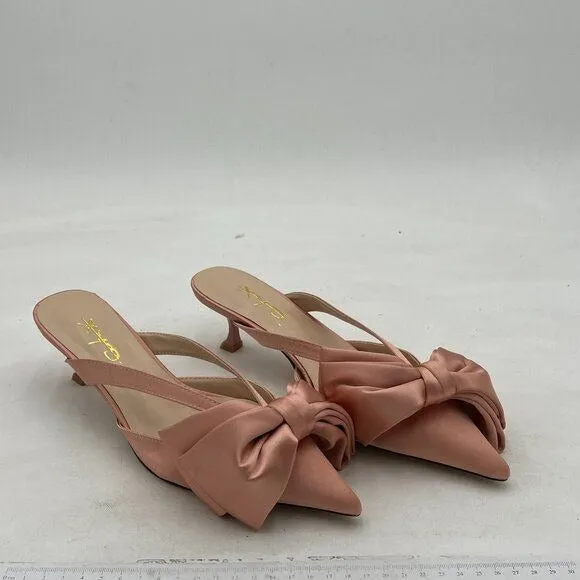 XYD Women Bowknot Closed Pointed Toe Mule Sandals Mid Kitten Heel