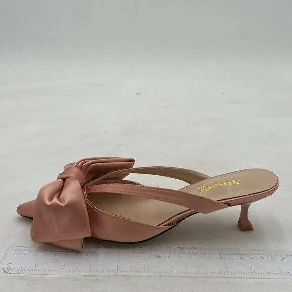 XYD Women Bowknot Closed Pointed Toe Mule Sandals Mid Kitten Heel