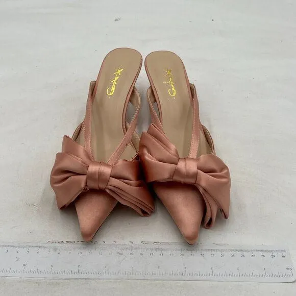 XYD Women Bowknot Closed Pointed Toe Mule Sandals Mid Kitten Heel