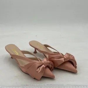 XYD Women Bowknot Closed Pointed Toe Mule Sandals Mid Kitten Heel