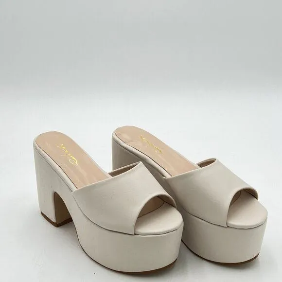 XYD Women Open Round Toe Slip On Platform Slide Sandals High Chunky Block Heel