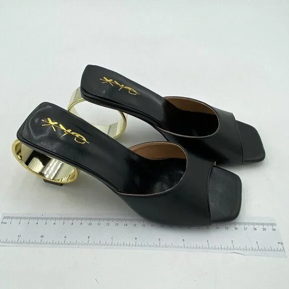 XYD Women Summer Chic Open Square Toe Slide Sandals Round Circle High Heels