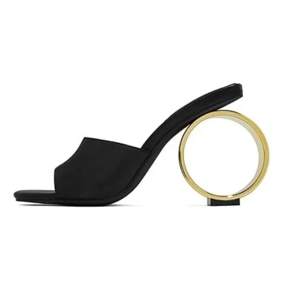 XYD Women Summer Chic Open Square Toe Slide Sandals Round Circle High Heels