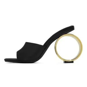 XYD Women Summer Chic Open Square Toe Slide Sandals Round Circle High Heels
