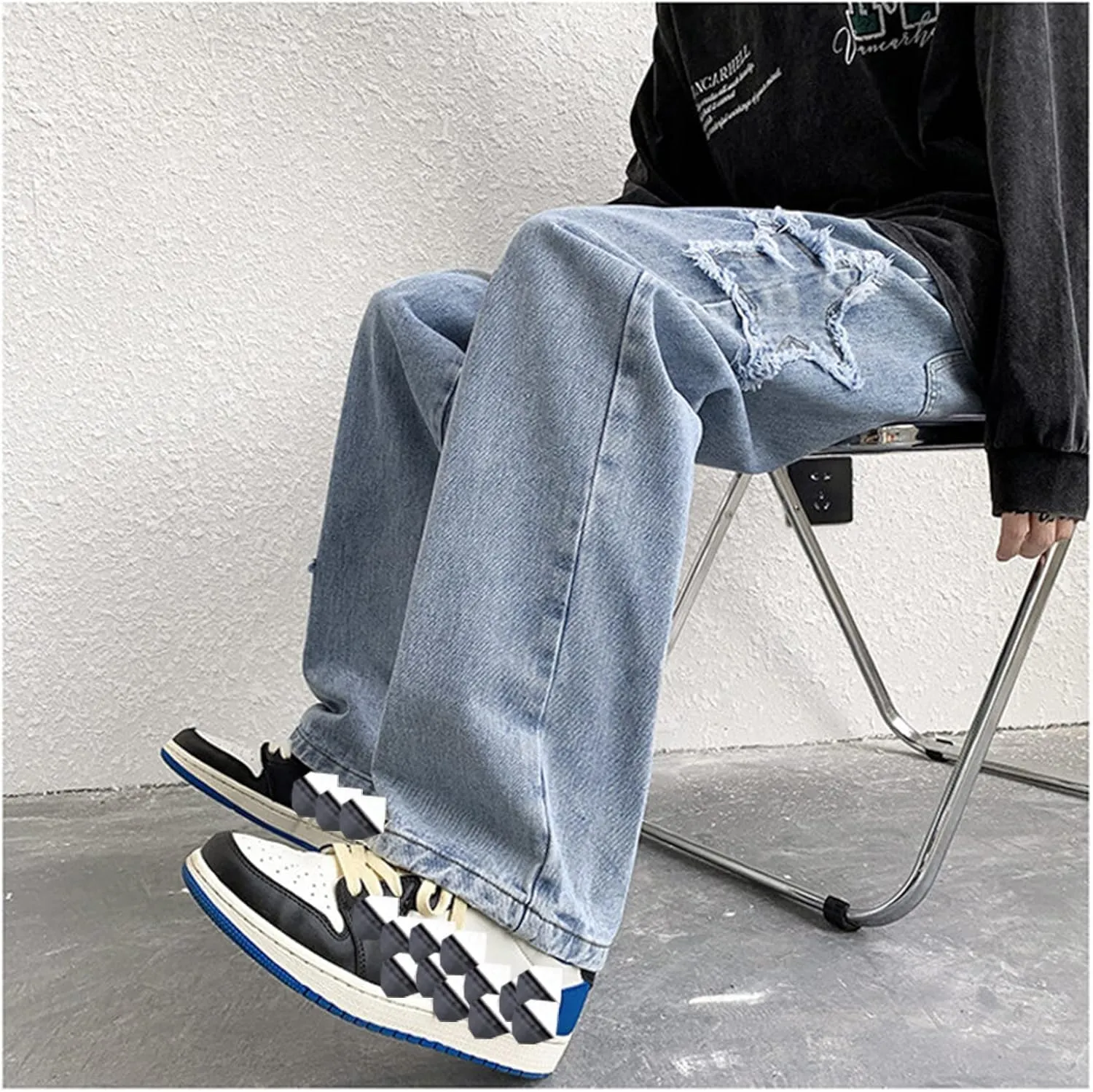 Y2k Jeans Men Aesthetic Black Baggy Jeans Goth Vintage Street Loose Fit Star Graphic Denim Pants Straight Trousers