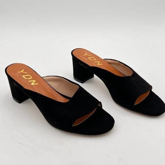 YDN Black Low Chunky Heel Slide Mule Open Toe Slipper Dressy Shoes Sandals