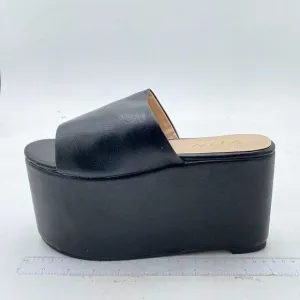 YDN Black Platform Open Toe Heeled Mule Wedge High Heel Sandals Slip on Shoes