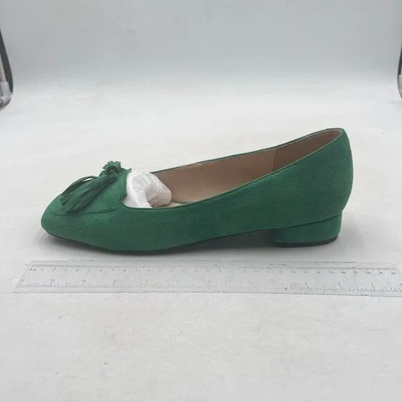 YDN Green Block Low Heel Loafers Square Toe Tassel Fringed Pump Slip On Shoe