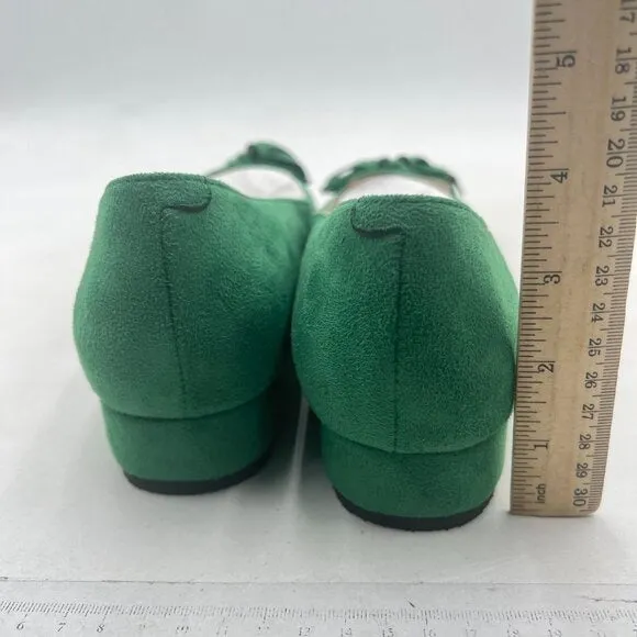 YDN Green Block Low Heel Loafers Square Toe Tassel Fringed Pump Slip On Shoe