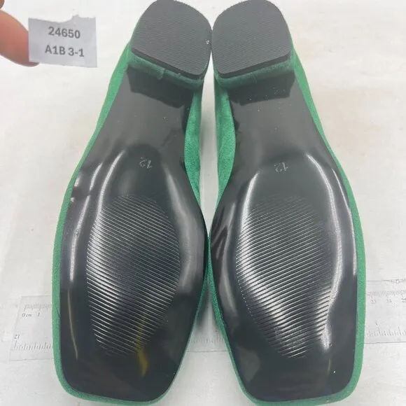 YDN Green Block Low Heel Loafers Square Toe Tassel Fringed Pump Slip On Shoe