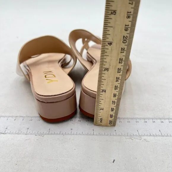 YDN Nude Open Toe Sandal Slides Chunky Heel Slip on Party Slippers Heeled Mule