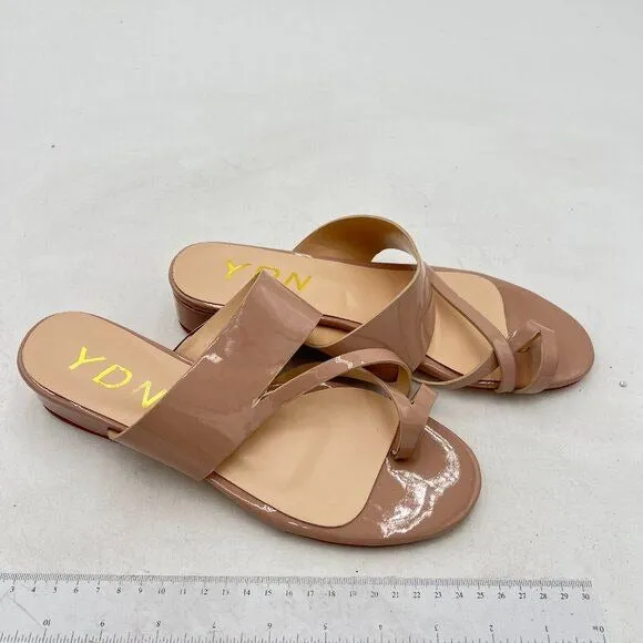 YDN Nude Open Toe Sandal Slides Chunky Heel Slip on Party Slippers Heeled Mule