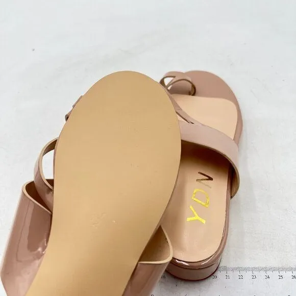 YDN Nude Open Toe Sandal Slides Chunky Heel Slip on Party Slippers Heeled Mule