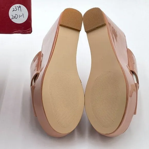 YDN Nude Peep Toe High Heel Wedge Sandal Mule Platform Double Wide Strap Slipper