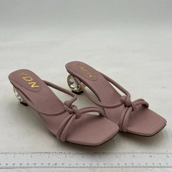 YDN Purple Open Toe Strappy Sandals Crystal Block Low Heel Mule Dance Shoes