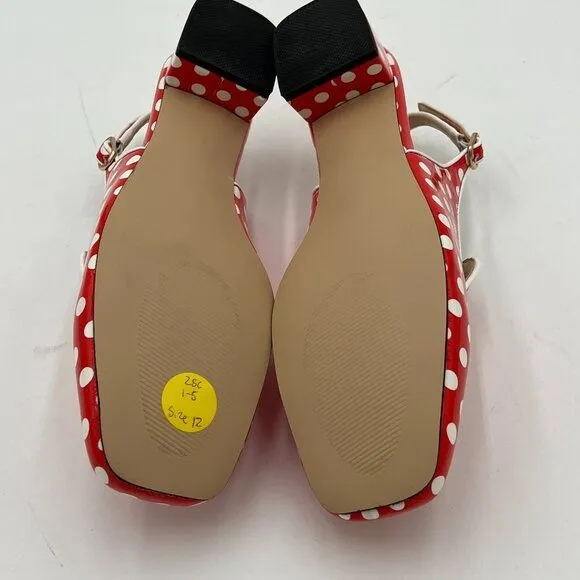 YDN Red Polka Dots Square Toe Block Low Heels Slingback Lady Pump