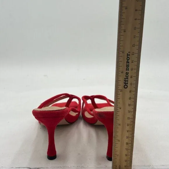 YDN Red Square Open Toe Sandal Slides Stiletto Heel Flip Flops Party Slippers