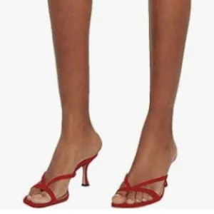 YDN Red Square Open Toe Sandal Slides Stiletto Heel Flip Flops Party Slippers