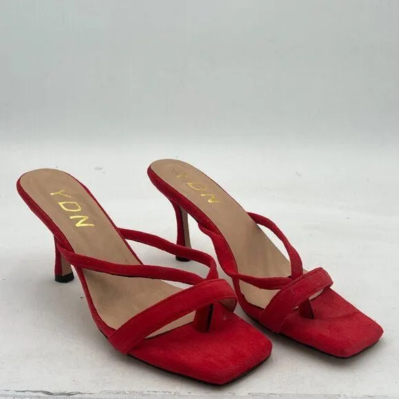 YDN Red Square Open Toe Sandal Slides Stiletto Heel Flip Flops Party Slippers