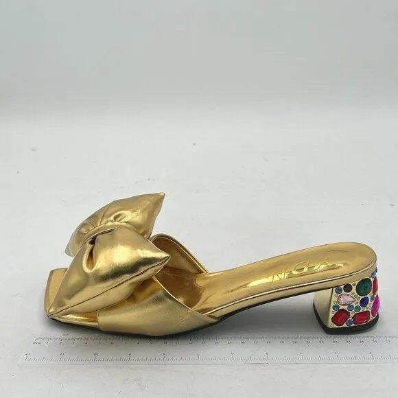 YDN Women Rhinestone Block Heeled Mule Sandals Open Toe Slip On Slipper Sexy Bow
