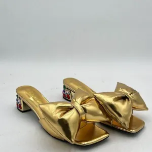 YDN Women Rhinestone Block Heeled Mule Sandals Open Toe Slip On Slipper Sexy Bow