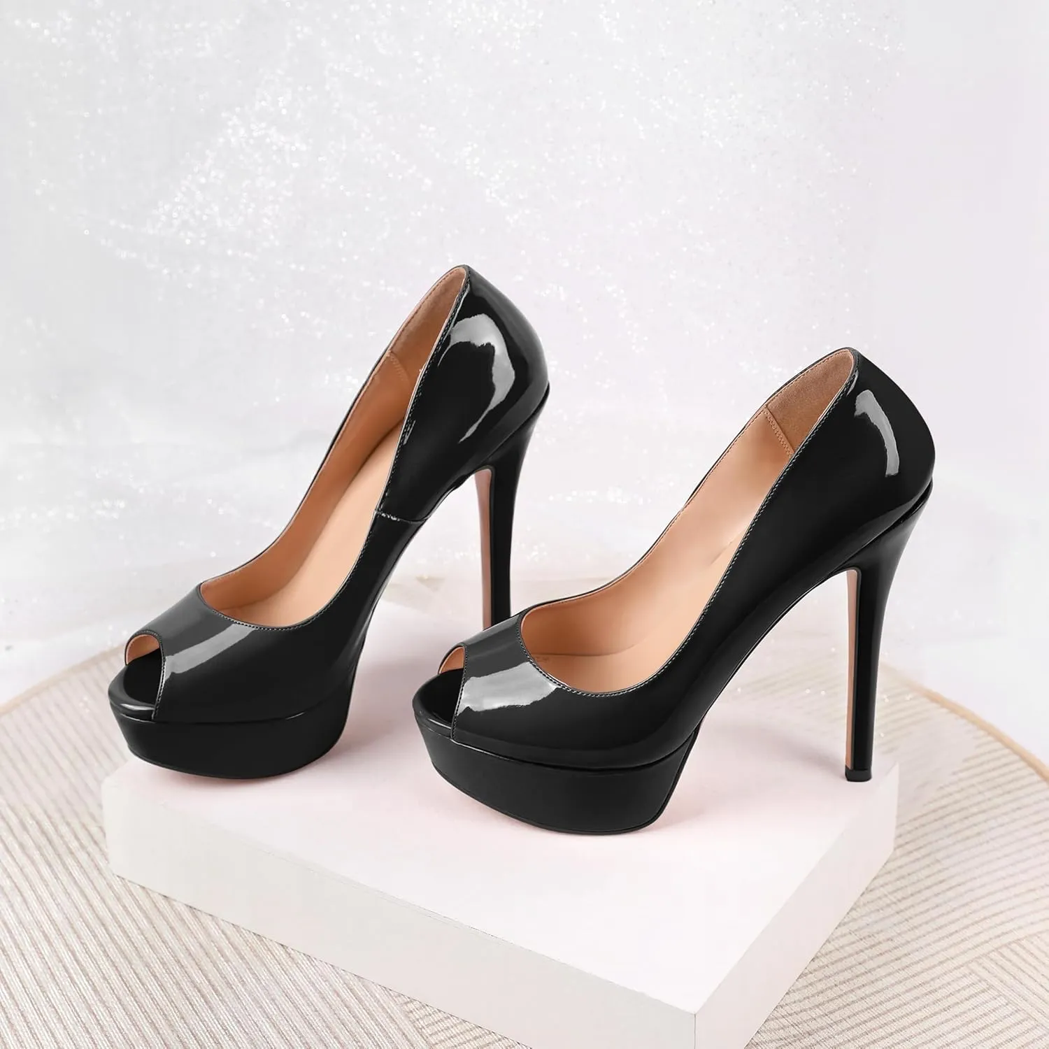YODEKS Women's Peep Toe Pumps Platform High Heel Shoes Stiletto Party Dress Pump