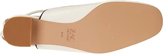 ZAC Zac Posen Women's Low Heel Pump with Ankle wrap, Cream Leather, 6.5