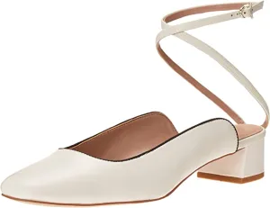 ZAC Zac Posen Women's Low Heel Pump with Ankle wrap, Cream Leather, 6.5